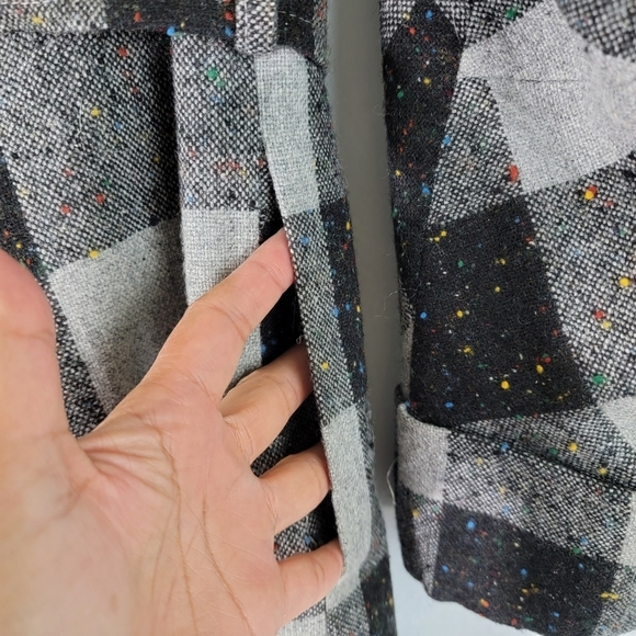 Women's Black/Gray Plaid Dress Coat Sz 11 Belted Cotton Blend Pocket Academia - Picture 7 of 11